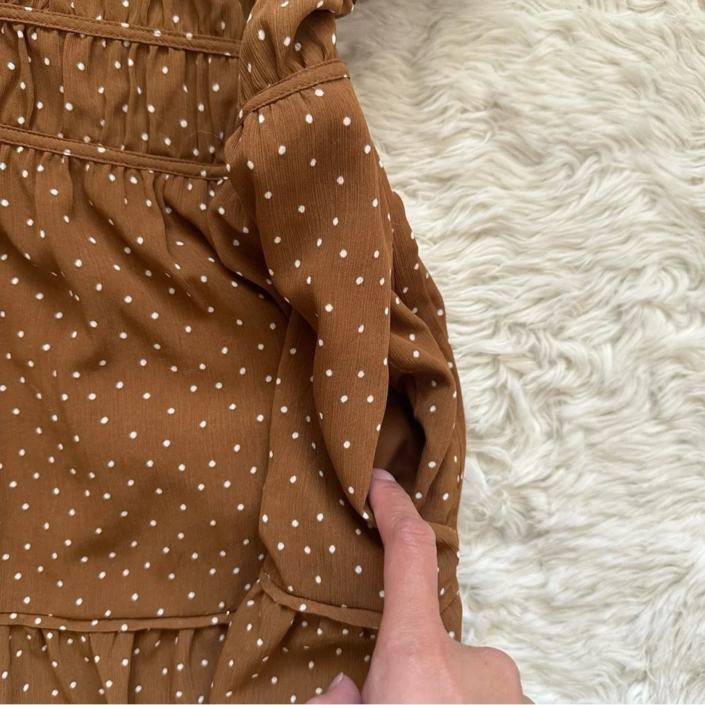 Madewell Dress Sophia Cami Tiered Midi in Dot Ruffle Sepia Polka Dot Brown 10 - Picture 9 of 14